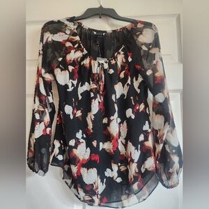 White House Black Market Black Floral Blouse